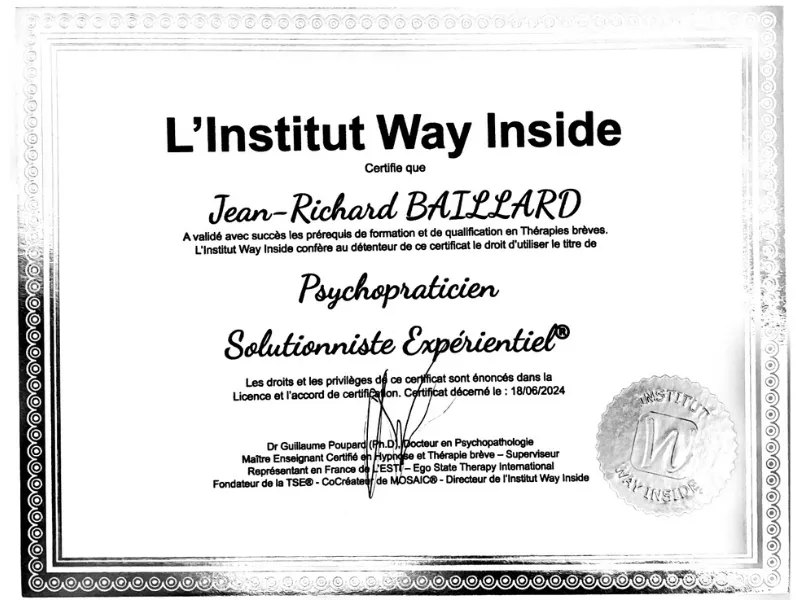 Certificat de Psychopraticien - Jean richard Baillard