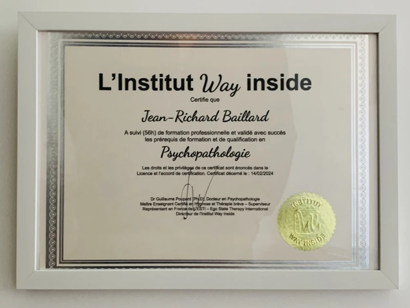 Diplôme de Jean-Richard Baillard - Psychopathologie