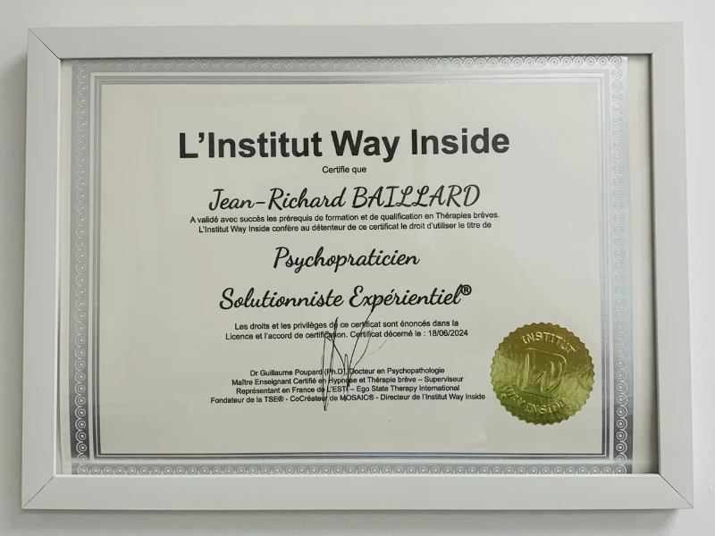 Diplôme de Jean-Richard Baillard - Psychopraticien