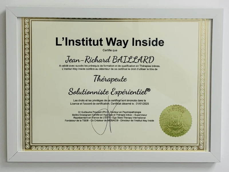 Diplôme de Jean-Richard Baillard - Thérapeute solutionniste